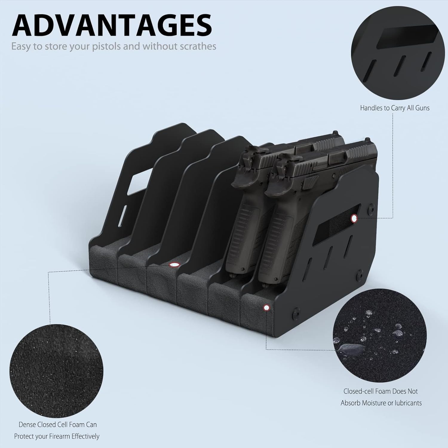 Gun Rack for Pistol, Soft Foam Pistol Holder for Gun Safe, Cabinet, Storage, Handgun Stand Organizer Accessories with Gun Slots