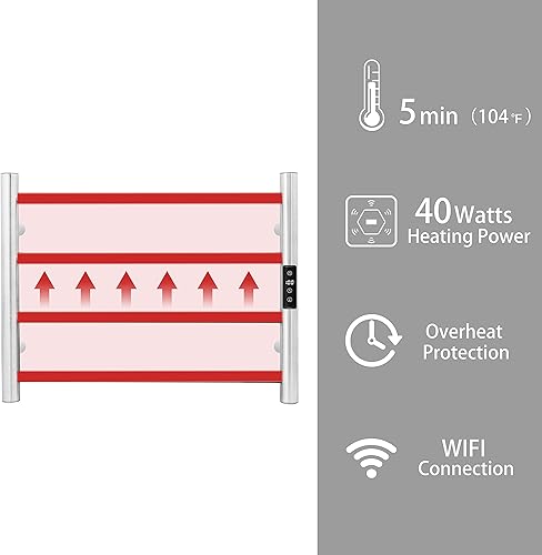 Miniatura 5 de KEG Calentador de toallas inteligente WiFi montado en la pared con temporizador integrado y control de ajuste de temperatura, 4 barras eléctricas de
