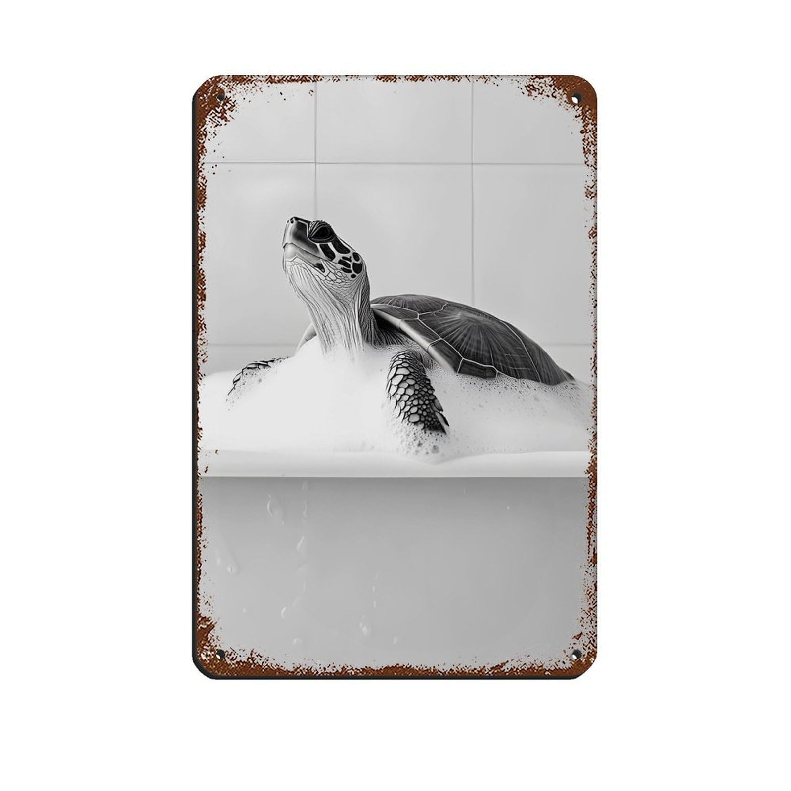 Lxwnze 20L X 30W Cm Turtle In The Bathtub,Cute Bathroomposter Tin Sign Vintage Metal Pub Club Cafe Bar Home Wall Art Decoration Poster Retro 8X12inch(20X30cm)