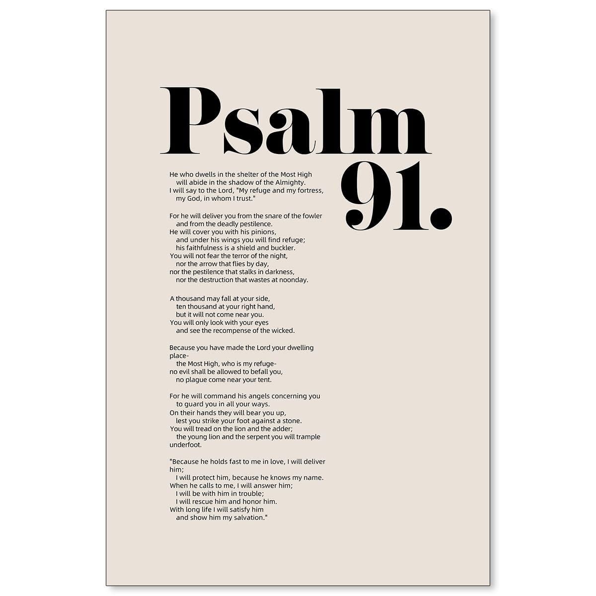 XGINERFEX Scripture Wall-Art Psalm 91, Large Christian Canvas Print with Uplifting Verses, Church Decorations for Sanctuary & Office(Framed,08x12inch(20x30cm))