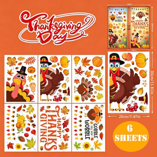 Image of LUDILO Fall Thanksgiving Window Clings Static Window Decal for Fall Decor | Holiday Turkey Maple Leaves Stickers, Thanksgiving /Fall Decorations, Home /Glass /Windows /Door Decor, Xmas Party Supplies