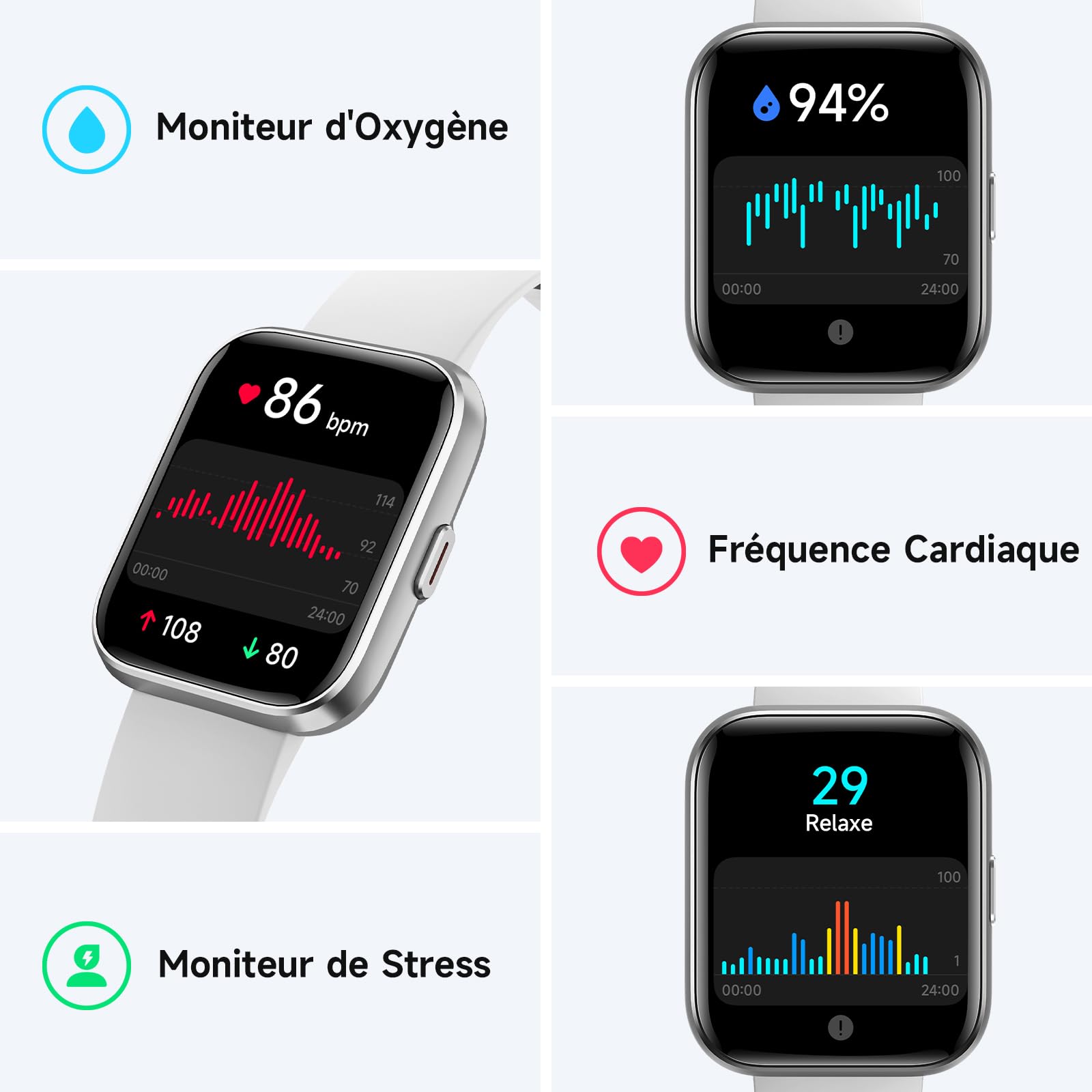 Smartwatch Uomo Donna con Chiamate Bluetooth, Alexa Integrato, 1.8” Orologio Smartwatch con 100 Sportive/Cardiofrequenzimetro/Sonno/SpO2, Impermeabil IP68 Fitness Tracker iOS Android, Bianco Chiaro