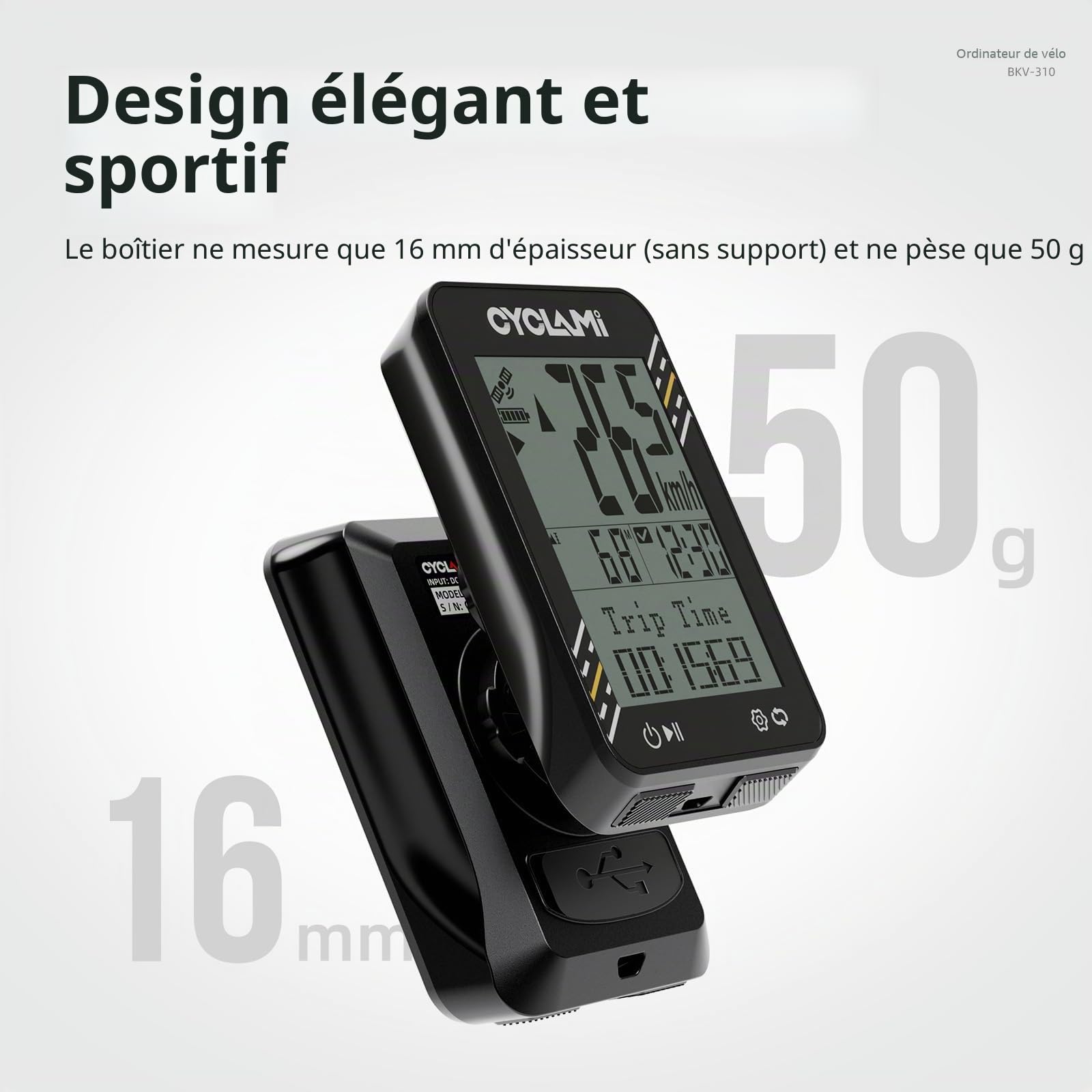 Compteur de vélo sans fil - Compteur de vélo GPS 5 satellites et compteur kilométrique - Écran de 2,4 pouces - Facile à lire même en plein soleil - 20 heures d'autonomie - Étanche IPX7