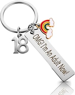 Keychain 18th Birthday Gifts for Girls/Boys, Stainless Steel OMG! I'm An Adult Now! Keychain 18th Birthday Keyring Birthday Gift Keychain Keyring gifts fort Best Friend Christmas Gift