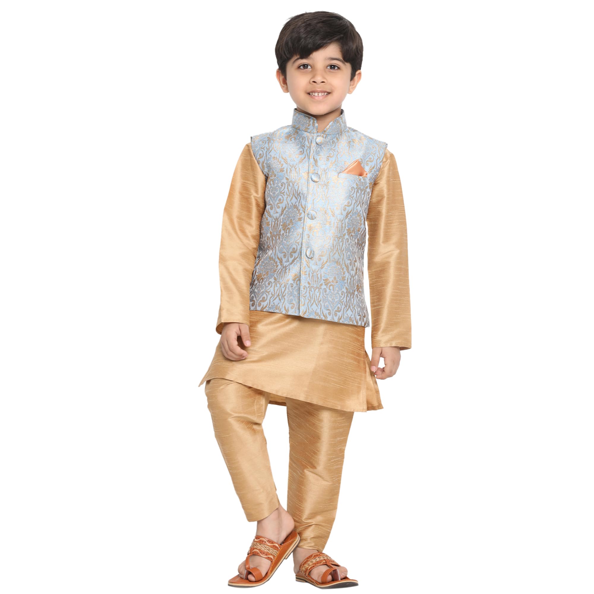 Jbn Creation Boys' Grey Silk Blend Jacket, Kurta And Pyjama Set_Vasbj024Gynrg001Nprg_20
