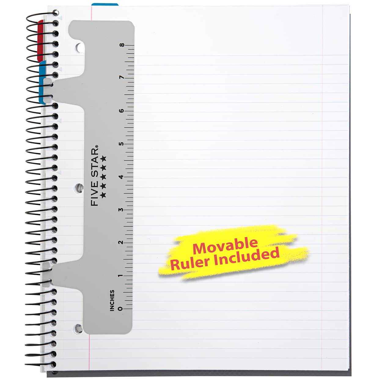 Five Star Rich Spiral Notebooks College Ruled with Moveable Tabbed Dividers - 1 Subject - 170 Sheets - 11" x 8-1/2" - Black, White, Gray - 3 Pack      Unknown Binding