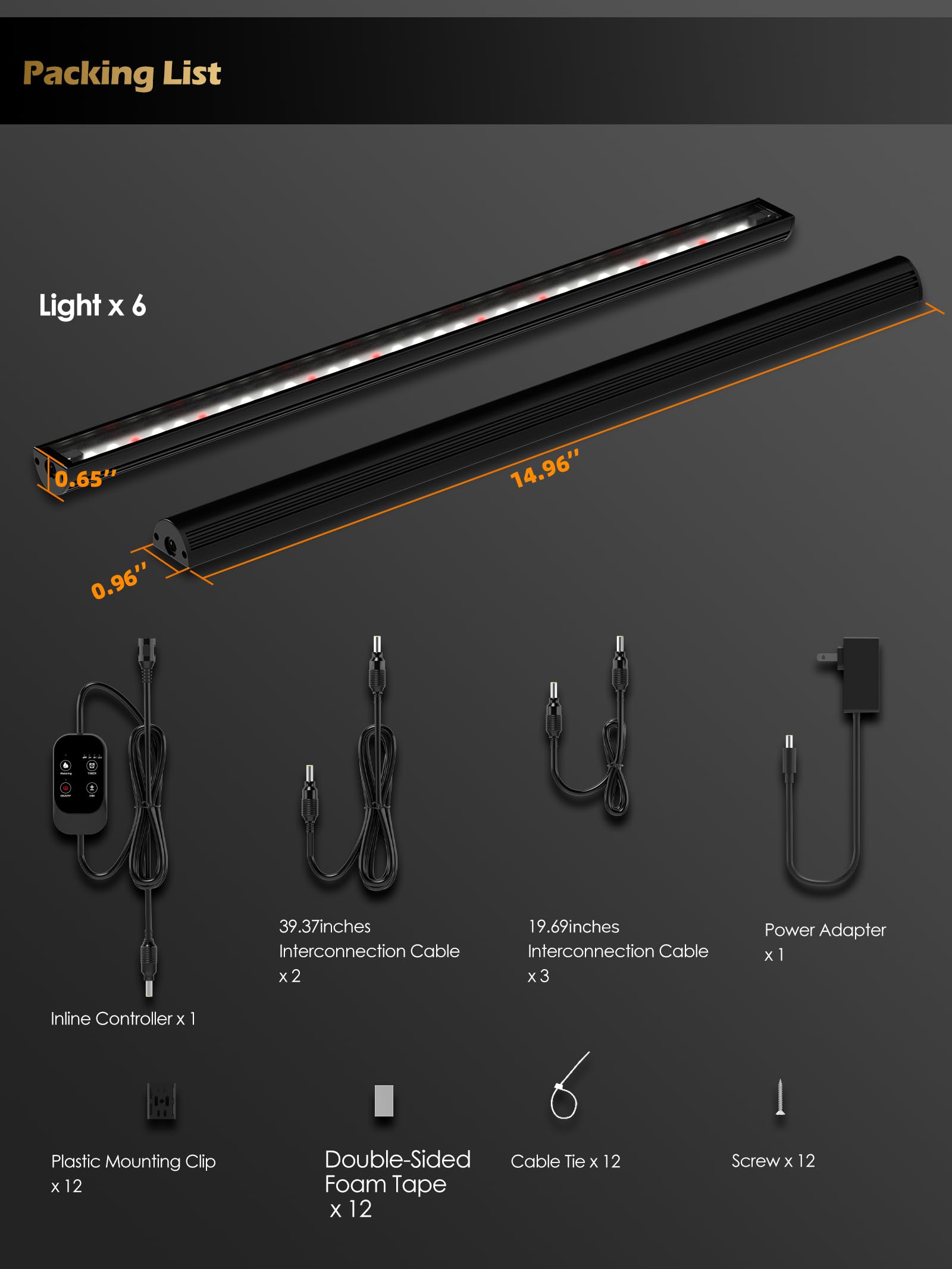 Luz de cultivo inteligente para plantas de interior, tiras de luz LED de espectro completo de 3500 K con temporizador automático de 3/9/12 H, atenuación continua, diseño modular, Plug and Play (negro