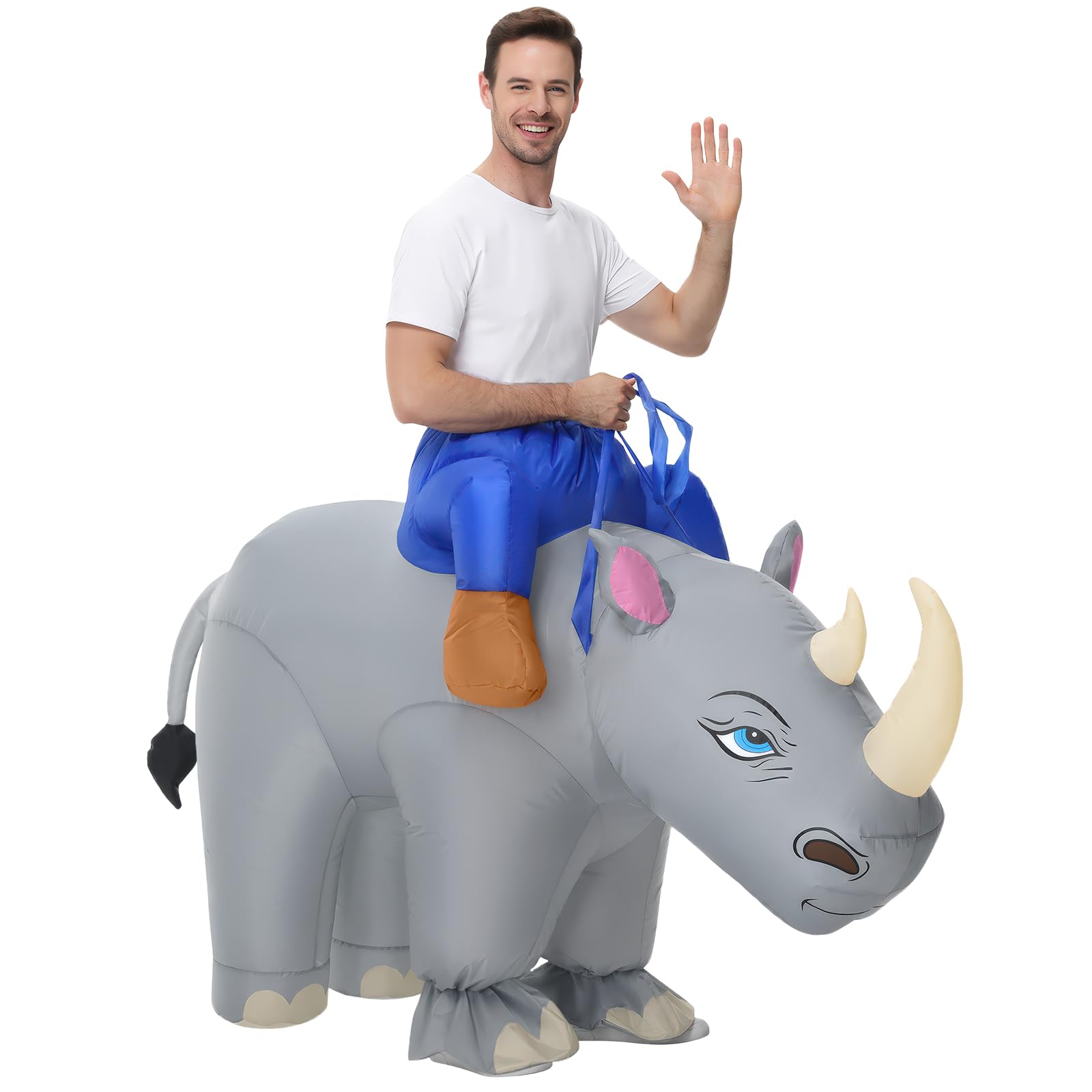 Spinosaurus Costume gonfiabile da rinoceronte per adulti, costume di Halloween, divertente cavalcata su animali, costume da rinoceronte gonfiabile per uomini e donne, Grigio, taglia unica