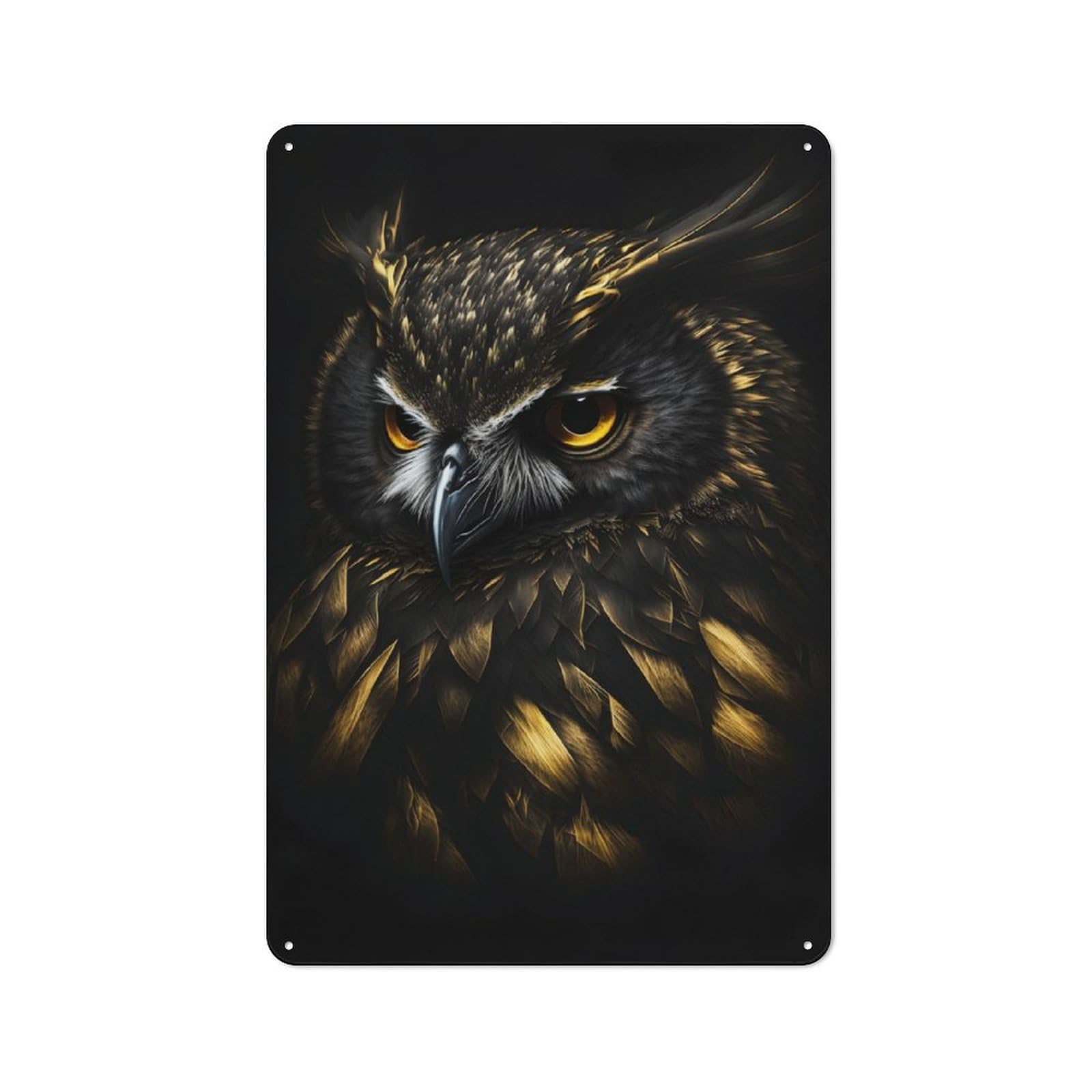 Junmoney Owl Black Gold Vintage Tin Sign 30X20cm With For Man Cave Or Games Room, Suited To Wall Displays In Games Rooms And Man Caves