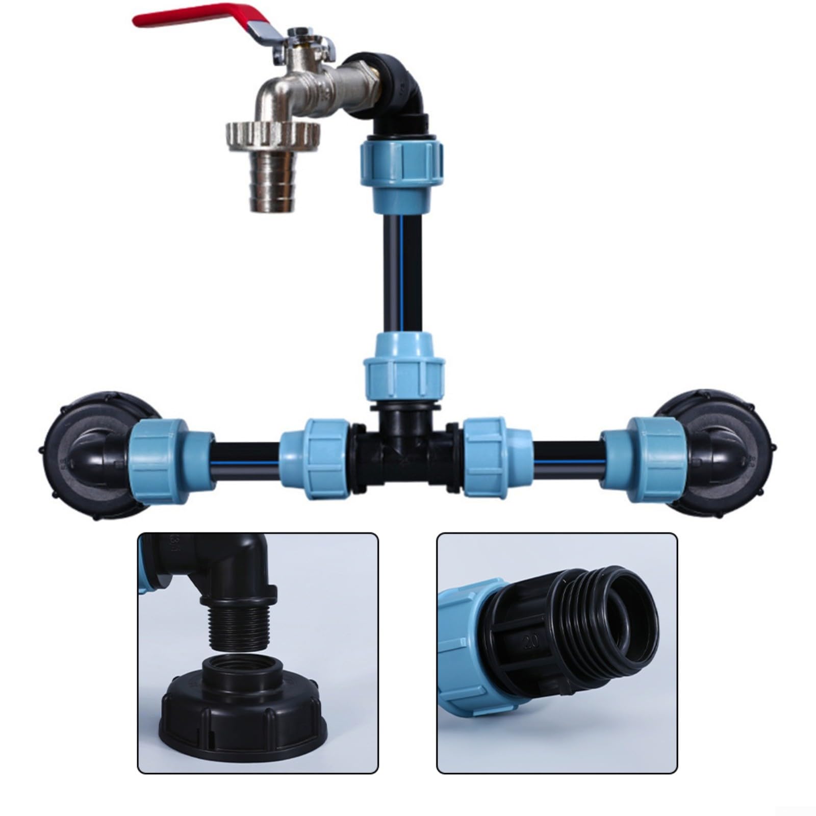 IBC - Adaptador de tanque para válvula de drenaje, conector de rosca de tanque para grifo de jardín de agua, PVC para gestión del agua y proyectos de riego (3/4 pulgadas)