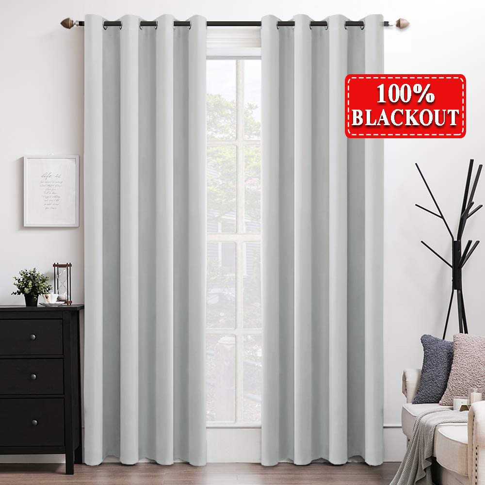 MIULEE 100% Blackout Curtains Thermal Insulated Solid Grommet Curtains/Drapes/Shades for Bedroom Living Room 2 Panels, 52" x 72", Greyish White
