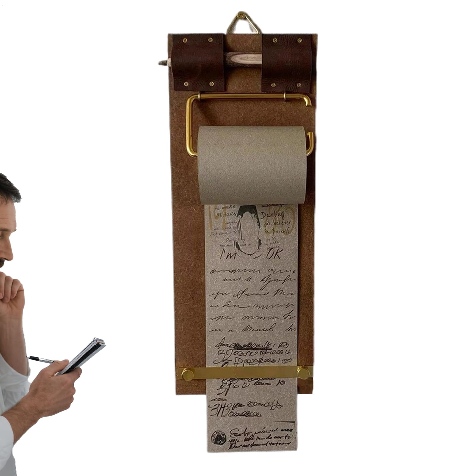 Clipboard with Notepad, Wall Mounted Note Paper Dispenser Roll - Hanging Vintage Wall Board for To-Do Lists, Adults, Kitchen, Living Room