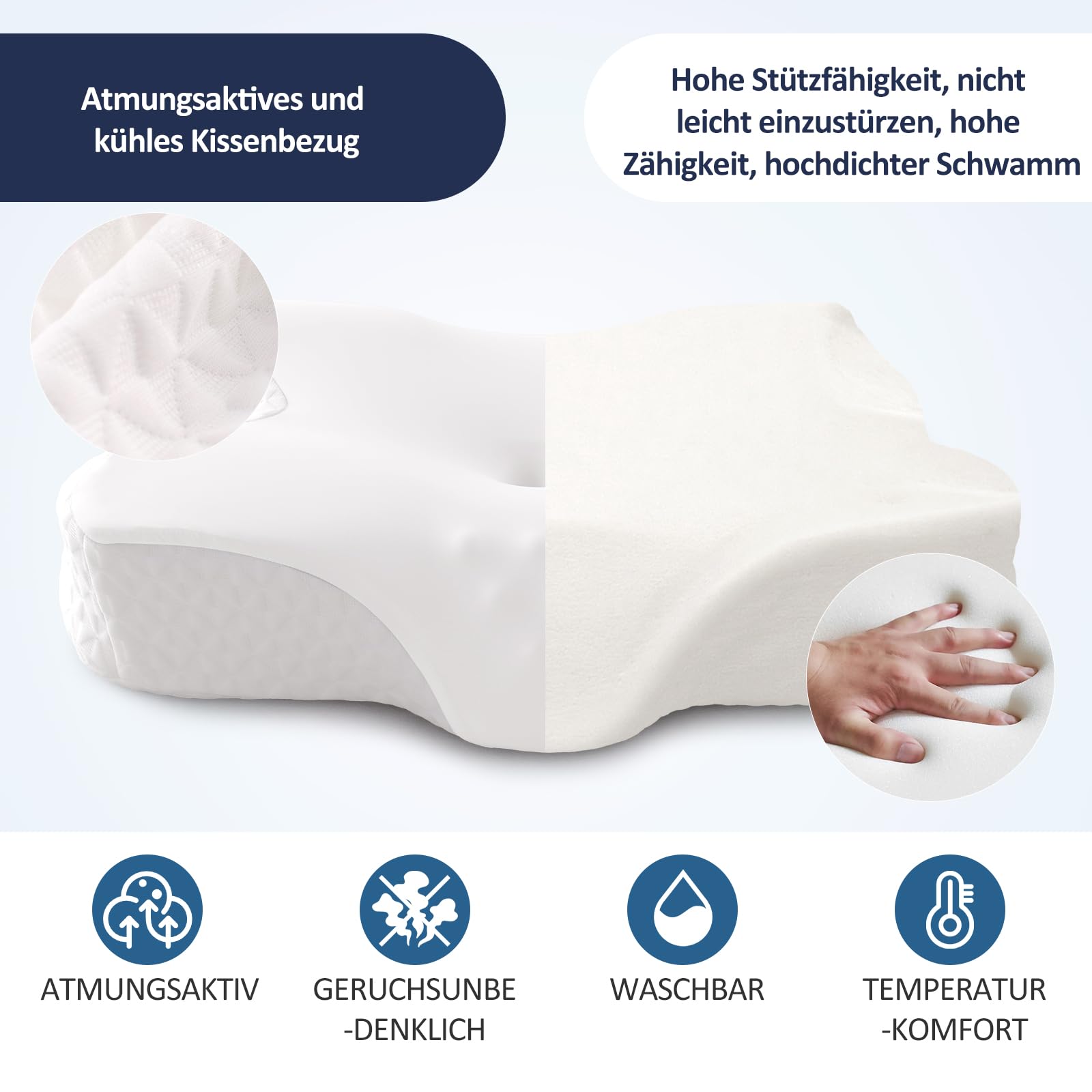 Howjoe Coussin orthopédique pour la nuque, ergonomique, en mousse à mémoire de forme, motif papillon, pour dormir sur le côté, le dos et le ventre, avec housse rafraîchissante lavable, dimensions 60 x
