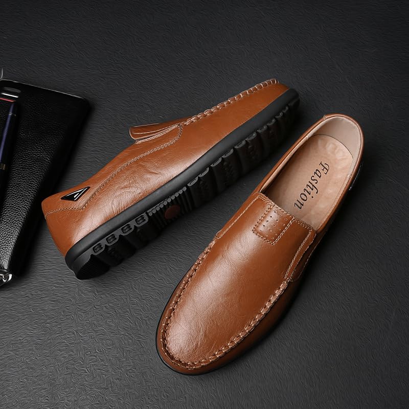 Men's Leather Driving Moccasins, Slip-on Loafers with Flexible Sole, Brown and Black, Casual Comfort Walking Shoes4