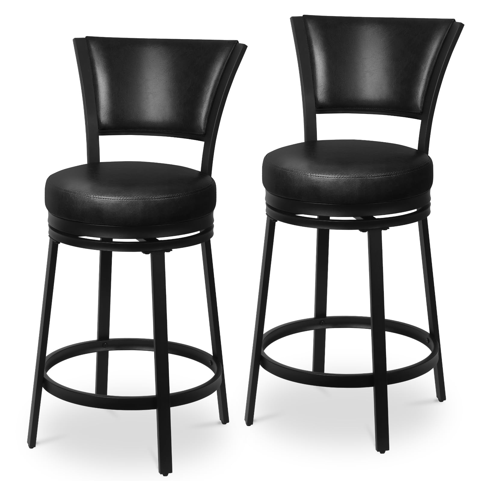Bar Stools Set of 2, 25" Swivel Bar Stools with Back, 360° Swivel Round