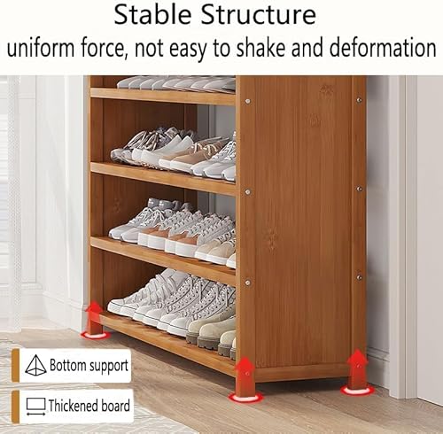 منظم احذية مكون من 6 طبقات من الخيزران الطبيعي - خزانة احذية قائمة بذاتها، منظم تخزين الاحذية من الخيزران مع غطاء مقاوم للغبار، رف احذية قائم بذاته مناسب للمداخل وغرف المعيشة (6 طبقات)