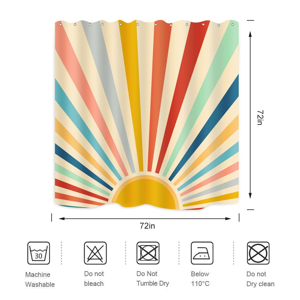Retro Sonnenblumen Duschvorhang – 70er Jahre Design, Wasserdicht, 178x178 Cm, Inkl. 12 Haken, Für Boho-Bad