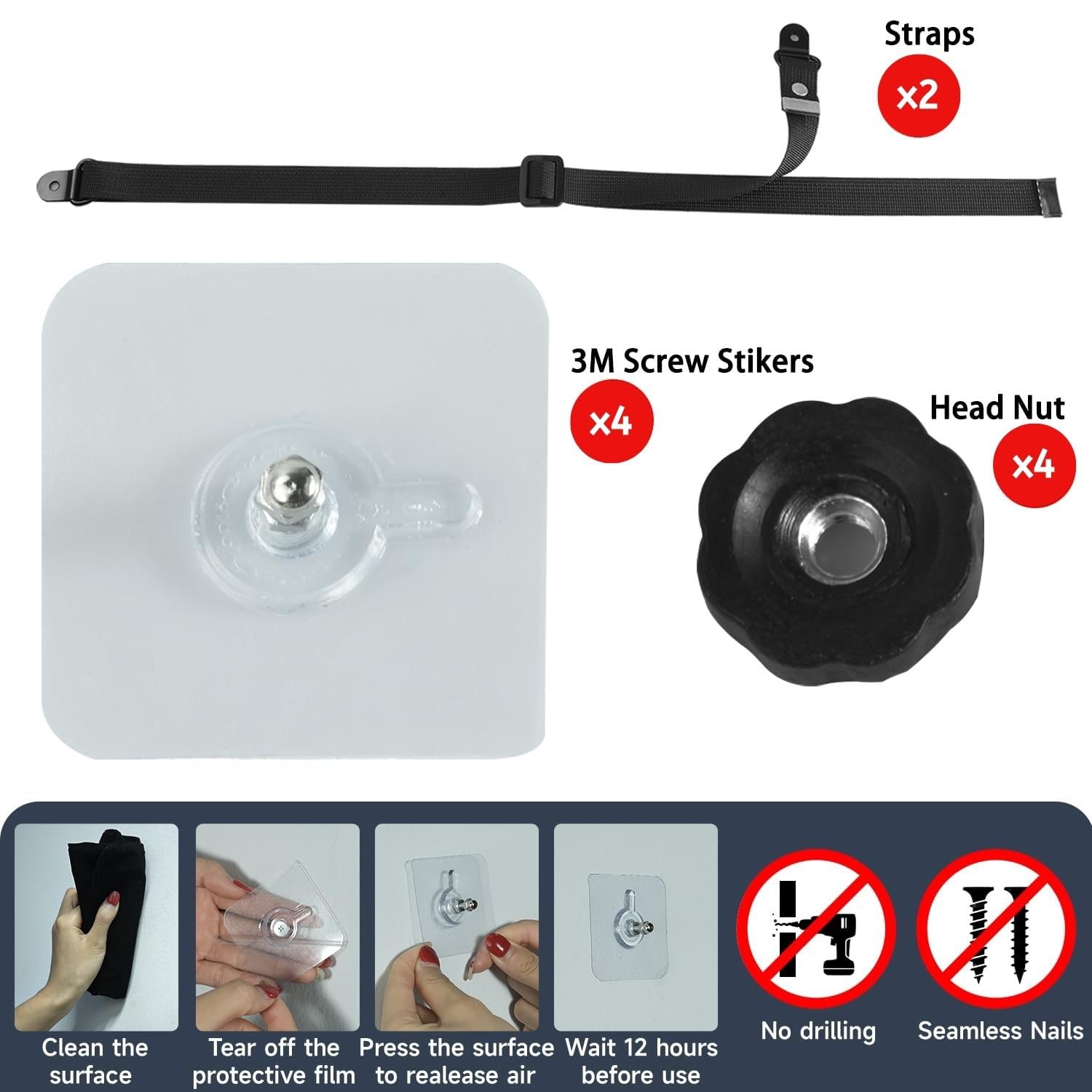 TV Tilt Protection Cabinet Straps, TV Tilt Protection for Children Safety Straps 2 Pack Adjustable, Borehole Depth Adhesive Furniture Anchor for Baby Lock, Flat Screens on Wall, Cabinet, Stand or Desk