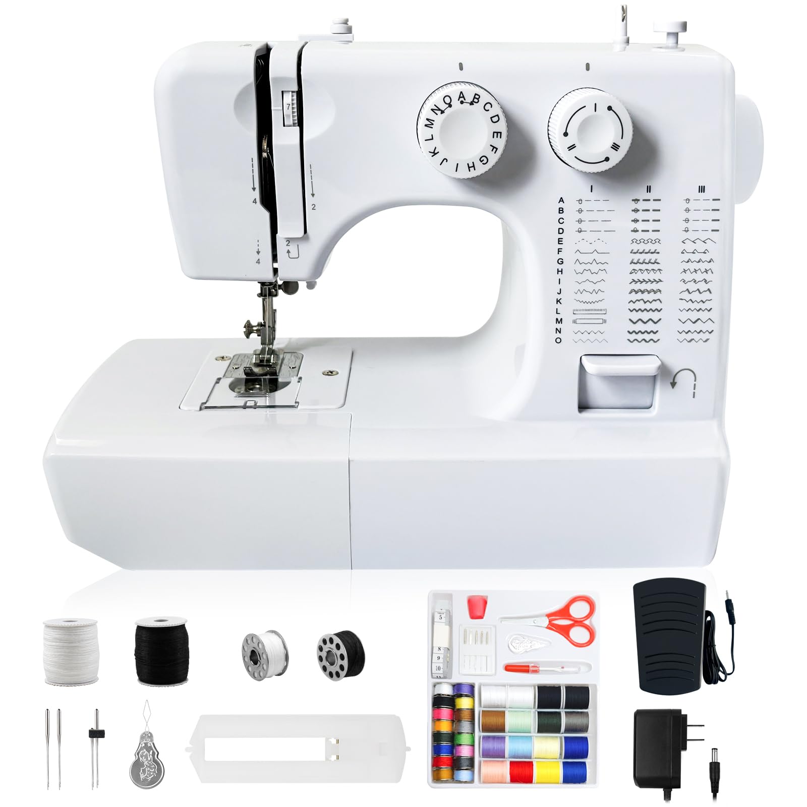 Macchina da cucire con 45 programmi di cucito, Sewing Machine Overlock Macchina da cucire per principianti migliorata, Macchina da cucire elettrica portatile con pedale e kit da cucito e luce