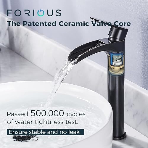 Miniatura 2 de FORIOUS Grifo de lavabo de baño de bronce aceitado, grifo de baño de latón antiguo, cascada con línea de suministro cUPC, grifo de baño de bronce