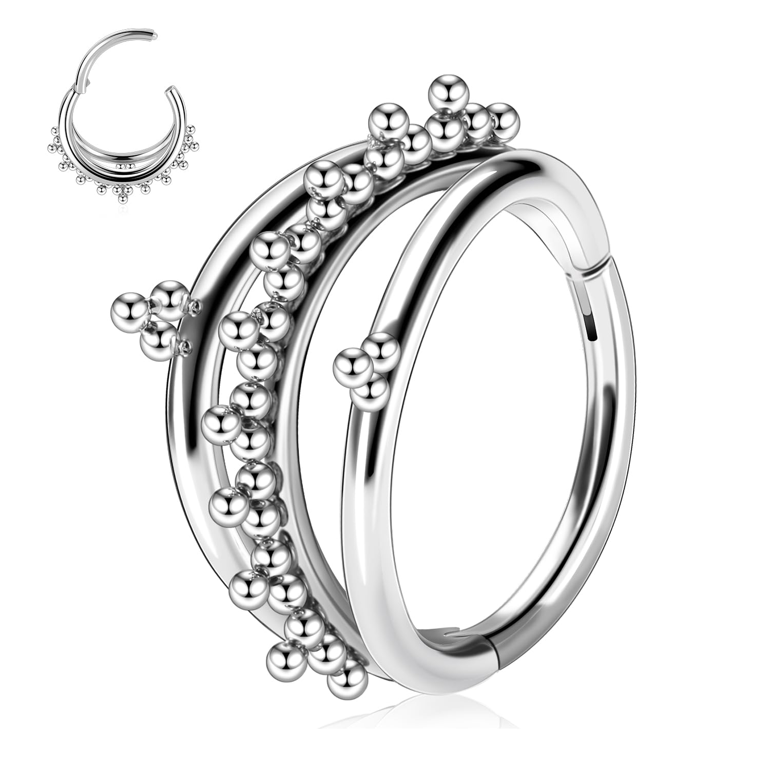 hengkaixuan Triple Double Nose Hoop Ring Sleeper Hoop Earring Helix Rook Conch Cartilage Daith Tragus Earrings Septum Ring Lobe Nose Piercing Jewellery for Women — view 54