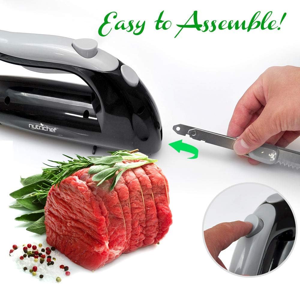 Upgraded Premium NutriChef Electric Knife - 8.9" Carving Knife, Serrated Blades, Lightweight, Ergonomic Design Easy Grip, Easy Blade Removal, Great For Thanksgiving, Meat & Cheese, Black: Home & Kitchen
