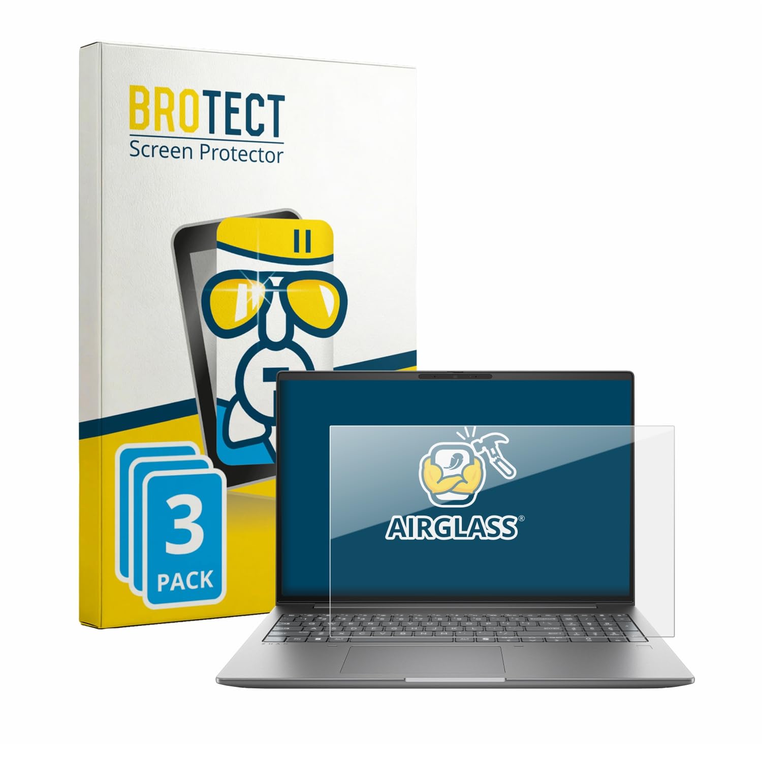 brotect 3 Pezzi Pellicola Vetro per HP Zbook X G2i 16" | Chiara Protezione Schermo Made in Germany, Durezza 9H Anti-Graffio Glass Screen Protector