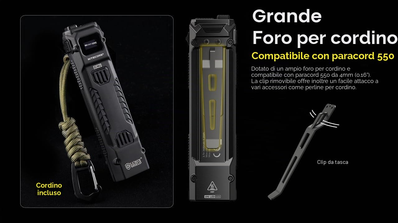 Nitecore Torcia elettrica EDC29 Luminblade – Torcia tattica LED ricaricabile USB, ultra luminosa 6500 lumen, fino a 61 ore di autonomia
