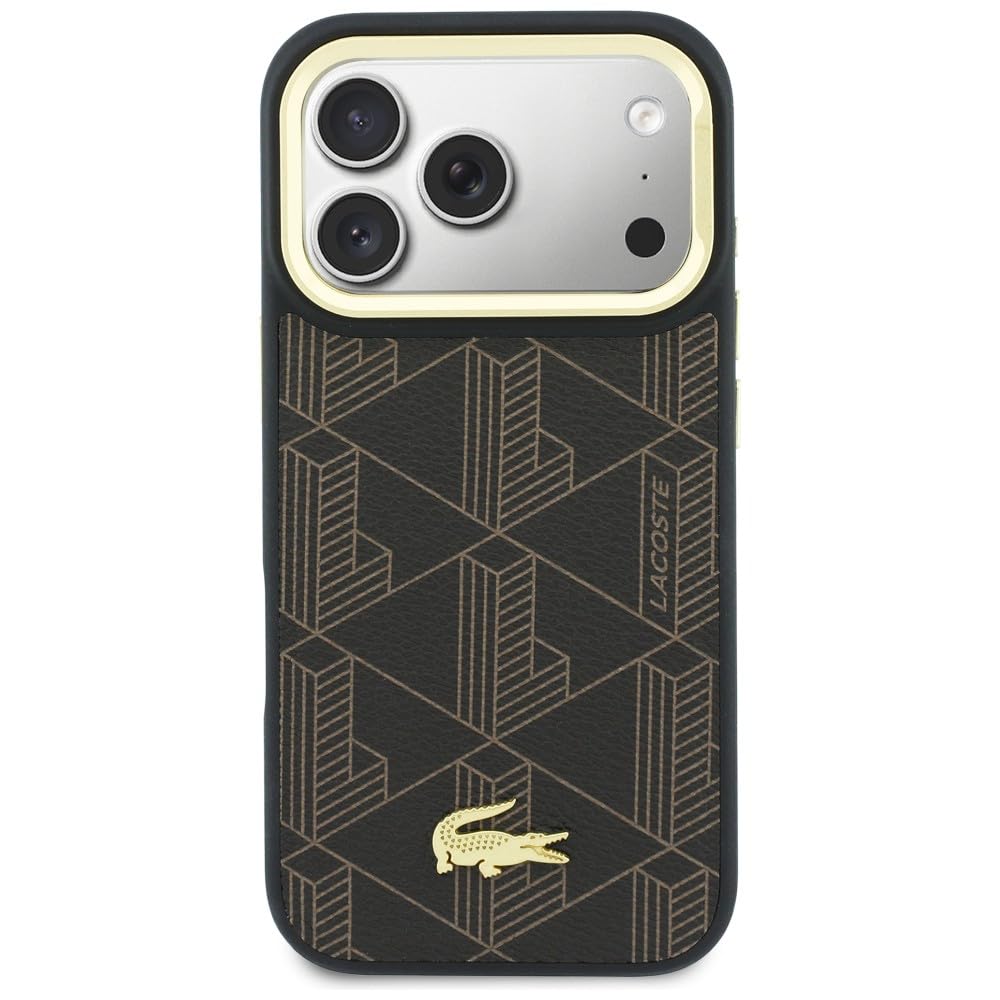 CG Mobile i Lacoste - Support de mélange en PVC - Compatible avec MagSafe - Coque pour iPhone 17 Pro (marron)