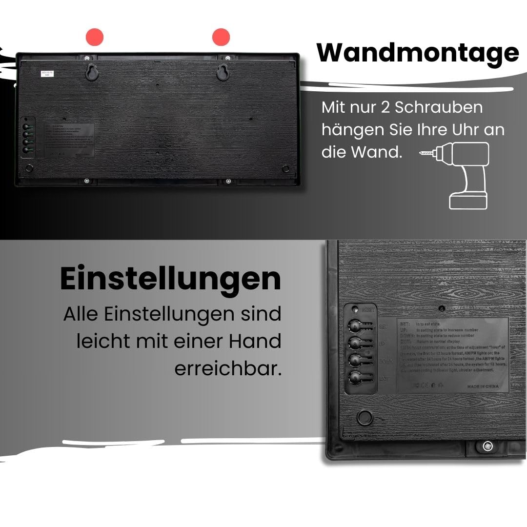 Wanduhr Digital Groß LED Uhr mit Kalender Temperaturanzeige Studiouhr für Gewerbe Cafes Kiosk Hallen Digitaluhr XXL (Rot)