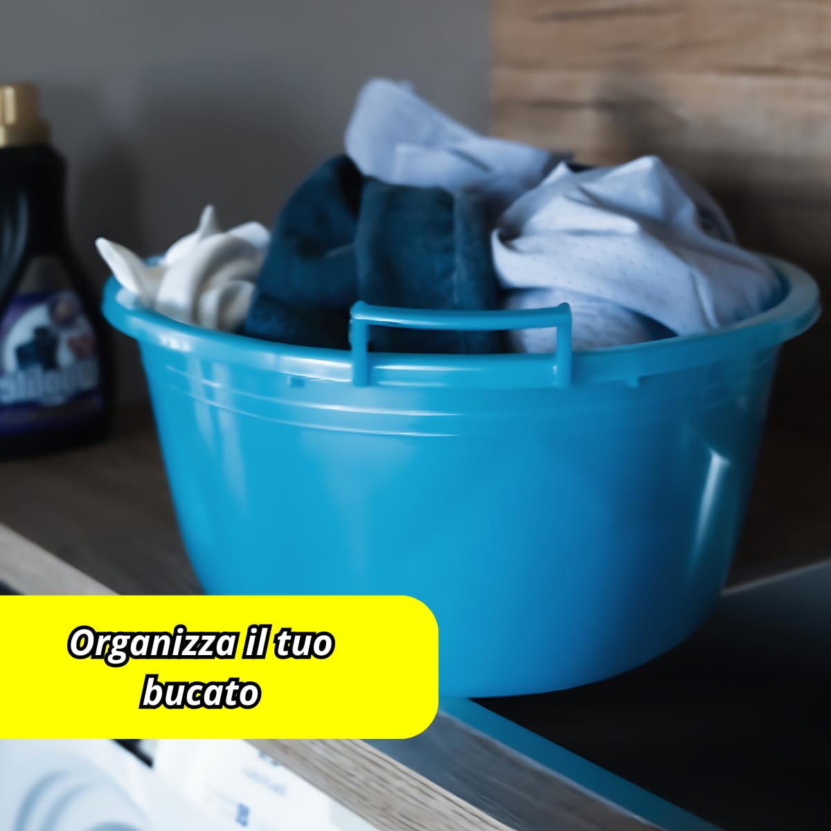 TOMAINO - Bassine à lessive en plastique rigide ronde – Conteneur à linge multifonction pour maison, lavage du linge et chien – Cuvette à lessive 18 l Ø 45 cm