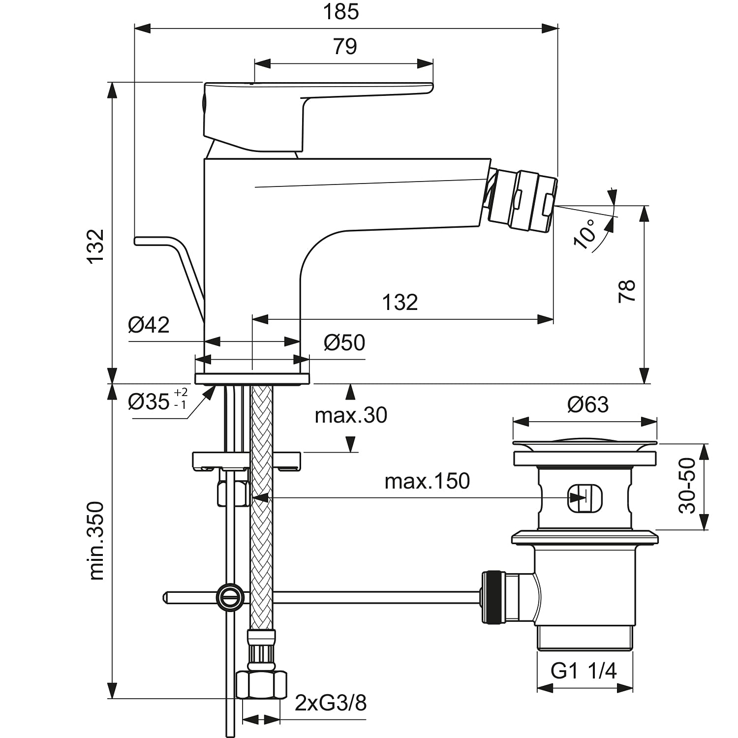 Ideal Standard - Cerafine O Miscelatore Monocomando per Bidet, Nero Seta