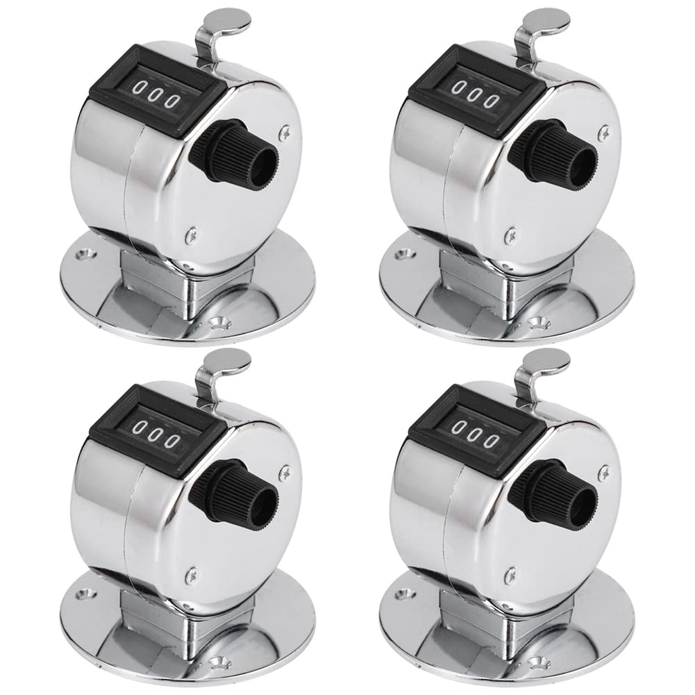 Jnchdghwa Silver & Black 5X Round Base 4 Digit Manual Hand Tally Mechanical Palm Click Counter