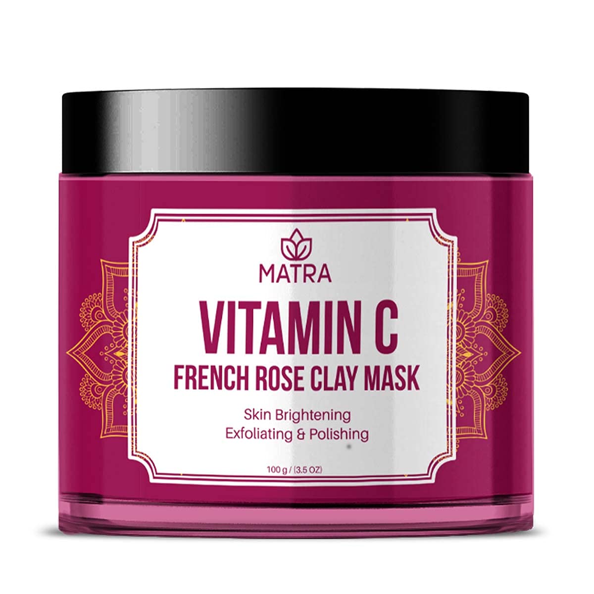 Vitamin C French Rose Clay Kaolin Mask – With Bentonite, Calamine & Jojoba Oil with Free Face Mask Brush – Skin Polishing And Glow Mask – Anti-acne, Pore Cleanser