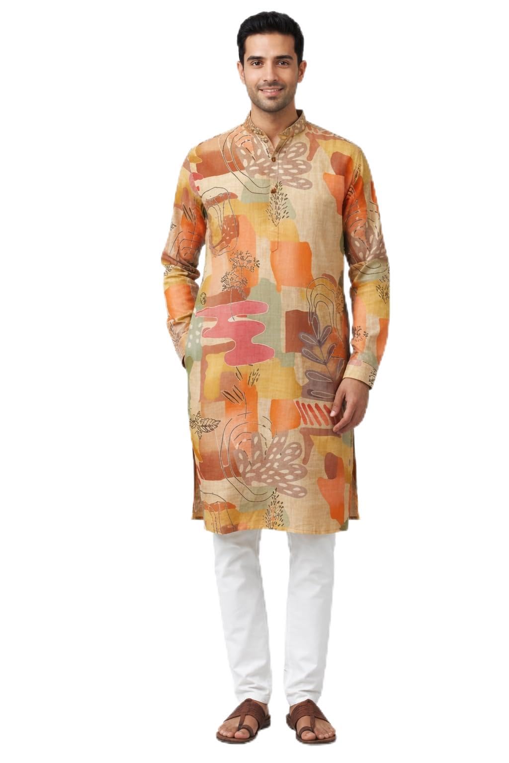 online bazaar Men's Abstract Printed Kurta, Multicolour, Full Sleeves, Mandarin Collar, Festive Ethnic Wear-picture-19