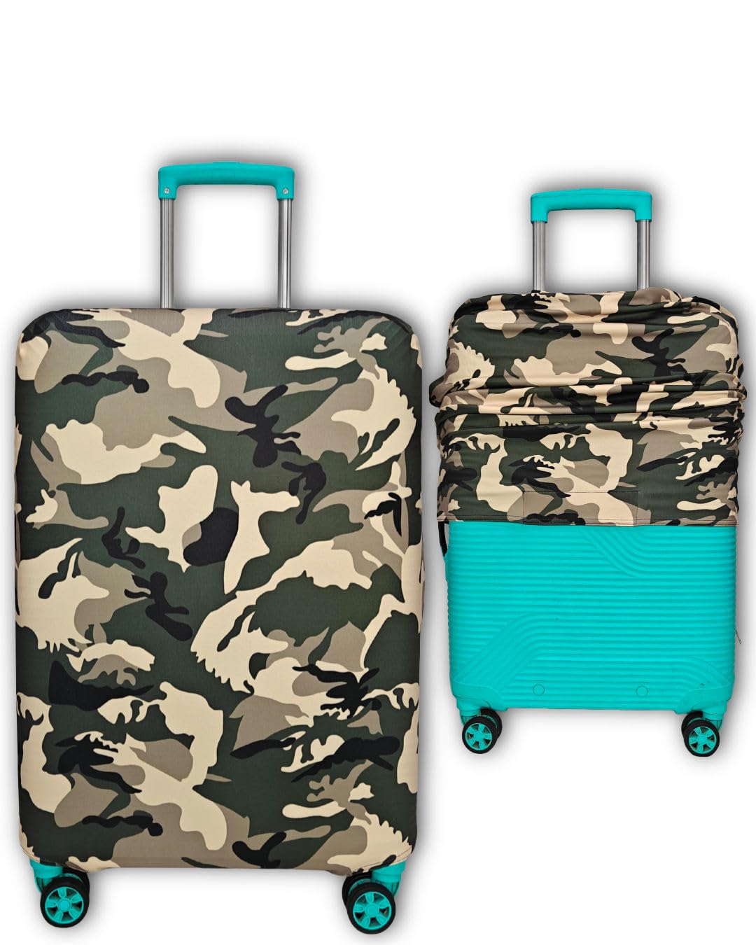army printed luggage cover for traveling bag & suitcase - stretchable & scratchproof trolley protector with velcro lock & lightweight washable material(suitcase not included, only cover in product)