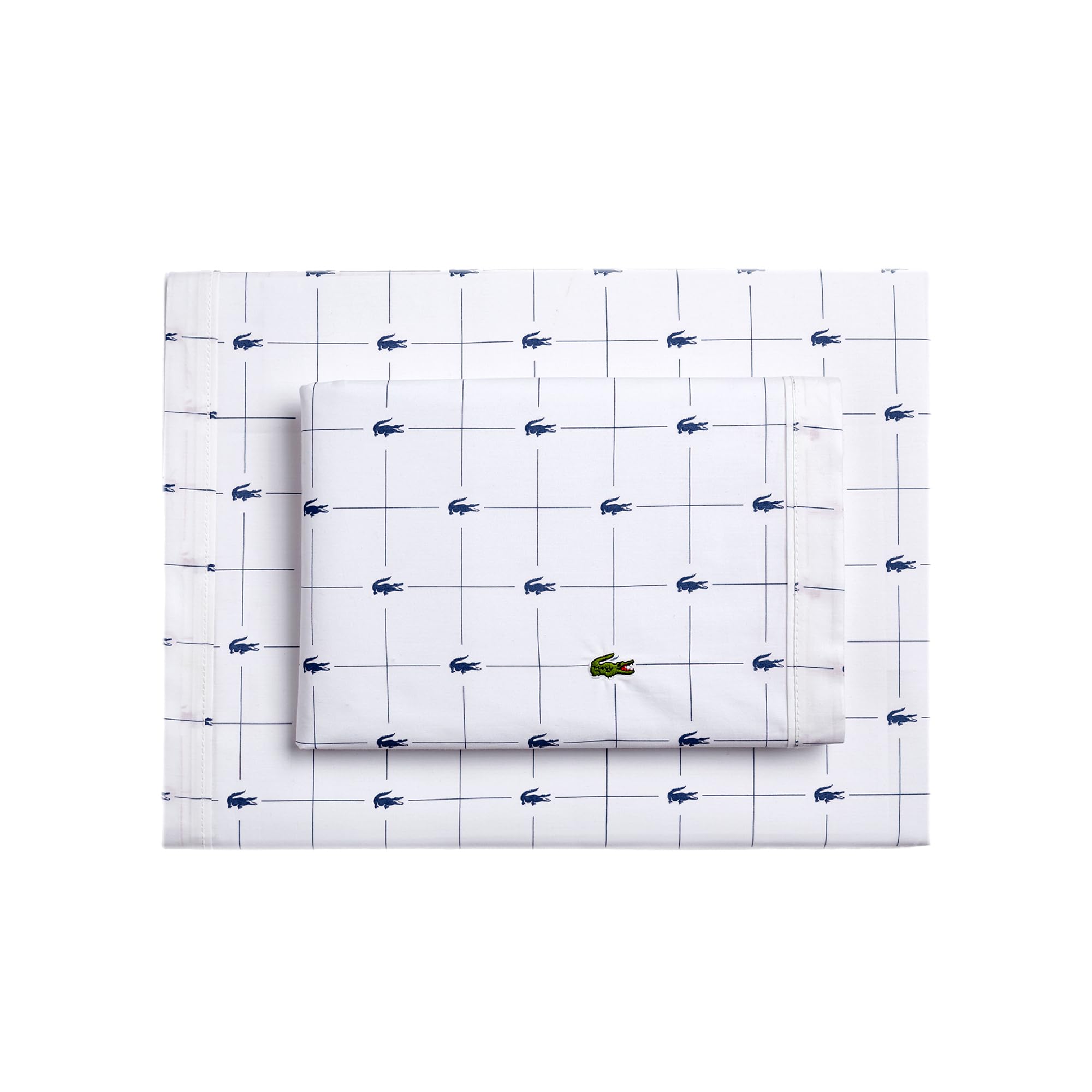 Lacoste Slice - Juego de sábanas de 4 Piezas de percal 100% algodón, Fresco, Fresco, Mate y Duradero, Certificado Oeko-Tex, Estampado, Azul Marino, tamaño Queen