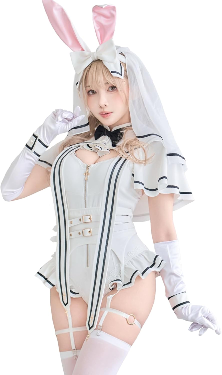 [Malymoon] コスプレ アニマル 動物 バニー うさぎ ウサ耳 シスター マリア 黒 白 シスル 衣装 仮...