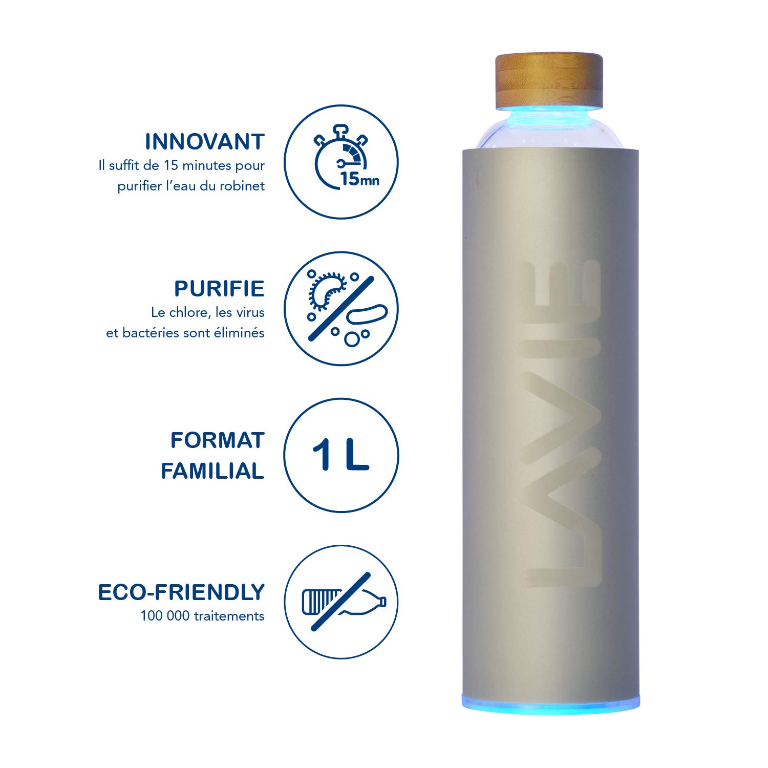 LaVie Pure Purificateur d'eau Innovant à Lumière UVA. Pack 1 Purificateur + 4 Bouteilles d’1 Litre. Transformez Votre Eau du Robinet en Eau Douce et Délicieuse en 15 Min Couleur: Anthracite (Noir, 4l)