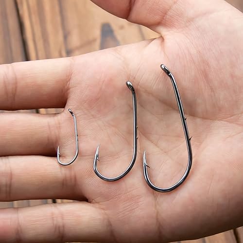 Miniatura 7 de 9KM DWLIFE Baitholder - Ganchos de pesca, 100 unidades, vástago de púas enrollado, ojo abajo, gancho compensado para cebo vivo, trucha, pesca de
