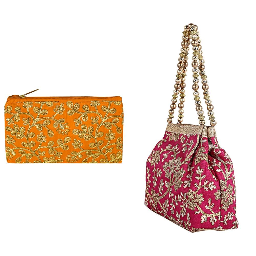 kuber industries Hand Purse for Women|Ladies Hand Purse|Zipper Closure|Clutch for Party, Wedding + Women's Polyester Embroidered Woman Potli Bag, Pink - CTKTC31391-picture-33