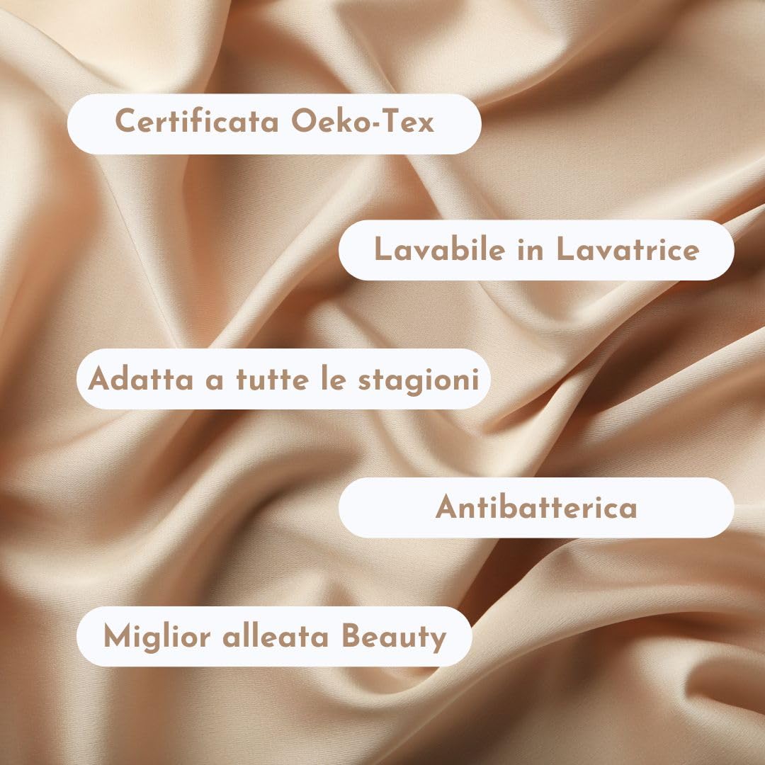 OFFTOPIC Federa 100% Seta Anticrespo e Antirughe, Federe in Seta 22 Momme Certificata OekoTex Antibatterica, Fodere Cuscini Letto Idea Regalo Perfetta, Chiusura Senza Zip 50x75 Caramel