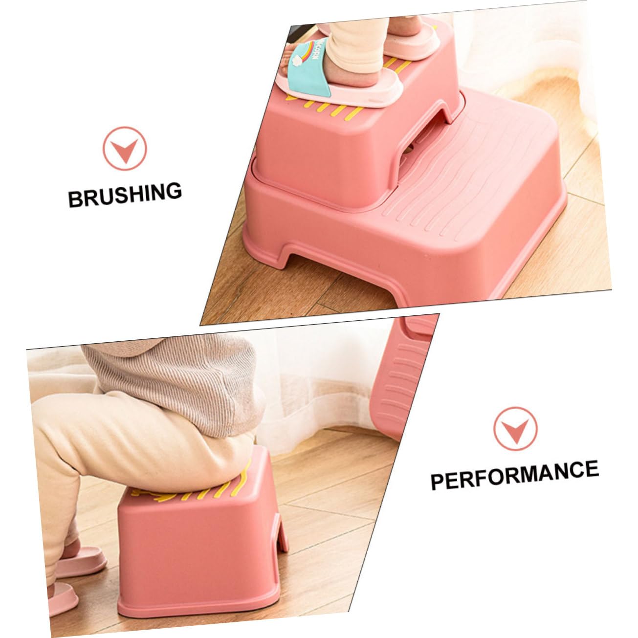 Cabilock Sgabello Antiscivolo per Ragazzo Ragazza, Struttura a 2 Livelli Staccabile, Stabile e Resistente All’usura, per Bagno e Cucina, Rosa