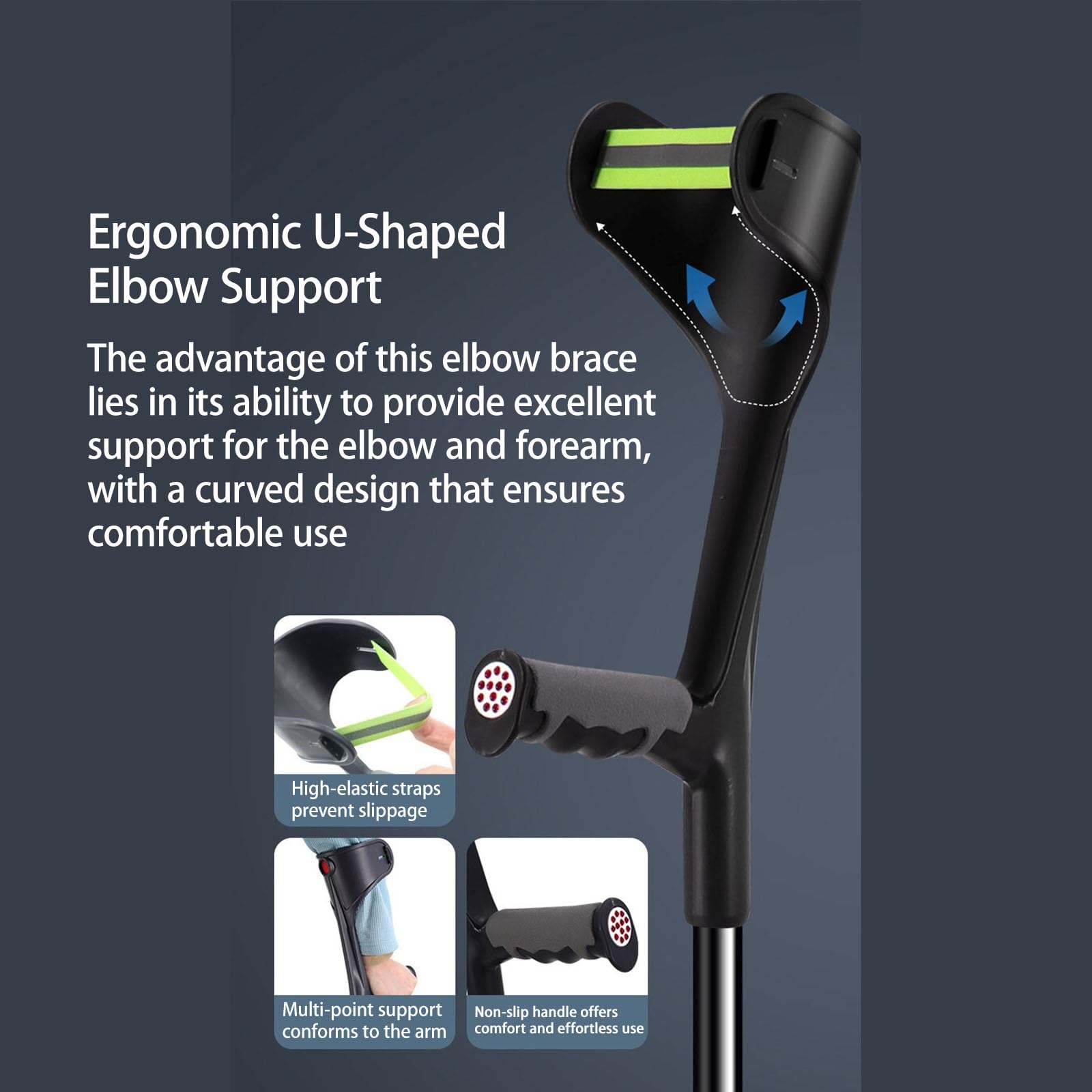 Muletas Para Antebrazo Altura Ajustable Estructura De Aluminio Muletas De Codo Muleta Ergonómica Ayuda Para Caminar Para Lesiones En Las Piernas Discapacidad QuirúRgica(Negro)