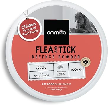 animigo Flea Powder For Cats & Dogs 100g, Natural Chicken Flavor With Vitamins & Garlic Powder - Effective & Natural Supplement Alternate Of Flea Tablets For Dogs & Cats - For Immunity & Digestion