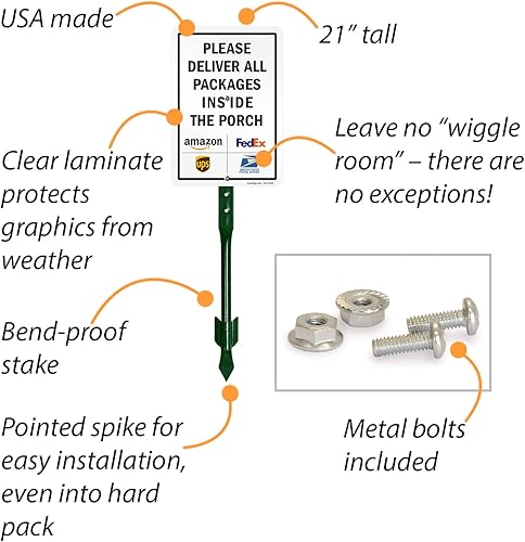 Miniatura 5 de SmartSign Letrero de metal con símbolos "Please Deliver All Packages Inside The Porch" de 10 x 7 pulgadas, aluminio laminado inoxidable de 40 mil,