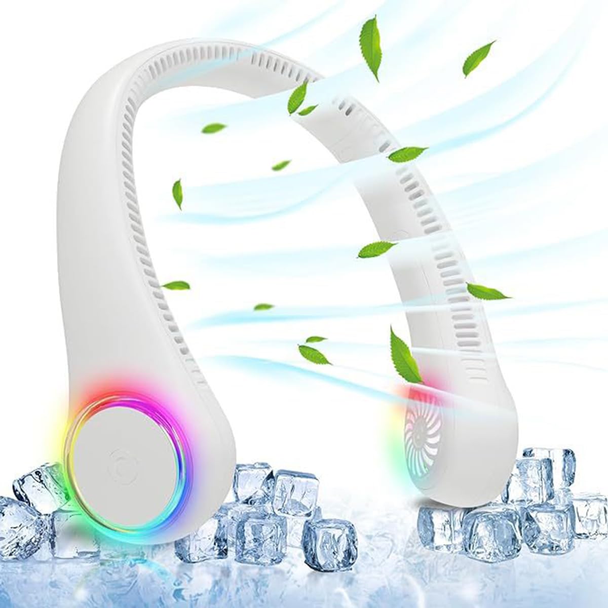 Ventilateur de cou rechargeable 4000 mAh autonomie 17h avec 64 lumières froides