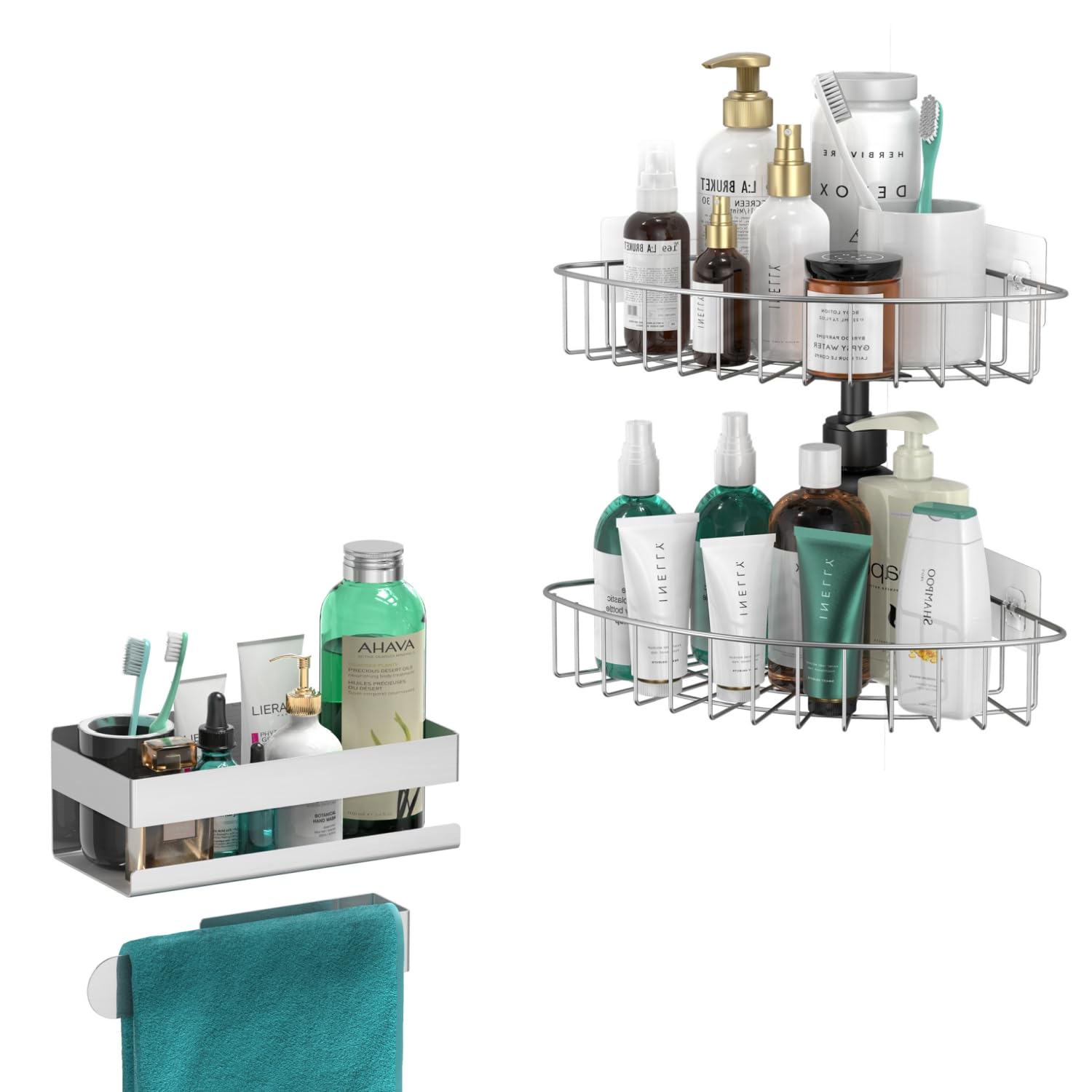 LBSUN 4-Pack Shower Caddy, No Drilling, Large Capacity, Rustproof Stainless Steel Bathroom Shower Organizer, Shower Shelf for Inside Shower