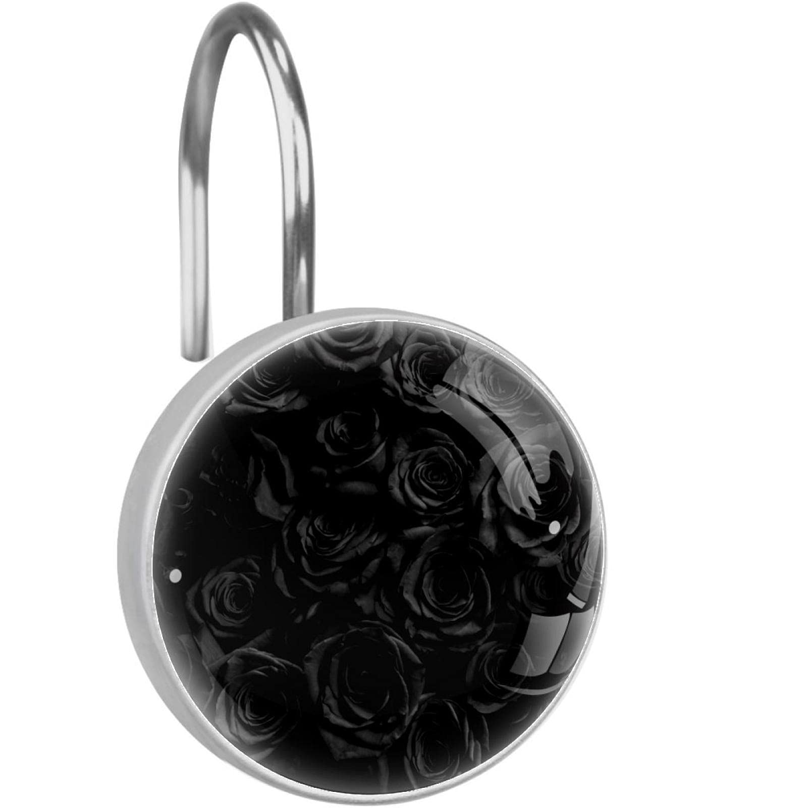 Rideau de douche et crochets roses noires pour salle de bain romantique