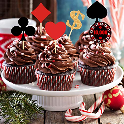 Boao 48 Pieces Poker Theme Party Decorations Poker Heart Cupcake Toppers Las Vegas Cake Decorations Playing Card Toothpicks Fruit Food Picks Birthday Party Favors Supplies #TOP5